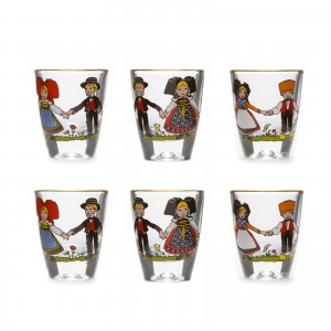 Set of six brandy glasses (schnapps) with HANSI decor