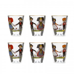 Coffret de 6 petits verres à eau de vie, motif Hansi