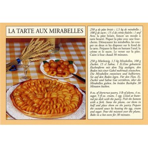Postcard alsatian recipe - "La tarte aux mirabelles" - (yellow plum pie)