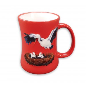  Red ceramic mug "Cigogne" (Stork)