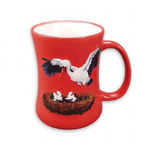 Red ceramic mug "Cigogne" (Stork)