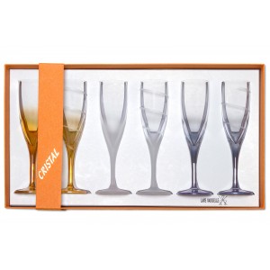 Box of 6  coloured crystal flutes 