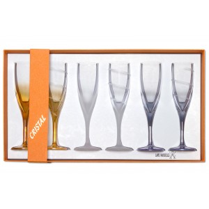 Coffret de 6 flûtes à champagne en cristal coloré