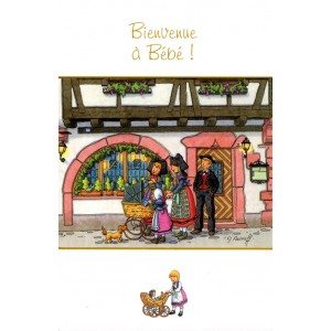 Greeting card Alsace Ratkoff - "Bienvenue à bébé" - (welcome to the baby) - baby carriage