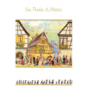 Carte de voeux Alsace Ratkoff - "Pens&eacute;e d'Alsace" - village et vignes
