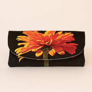 Etui à lunettes collection fleurs - Zinnia orange fond noir