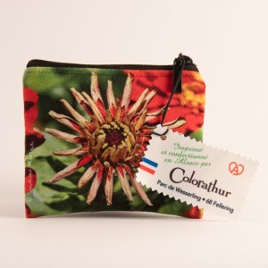 Porte-monnaie collection fleurs - Zinnia rouge fond vert