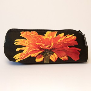 Trousse à crayons collection fleurs - Zinnia orange fond noir
