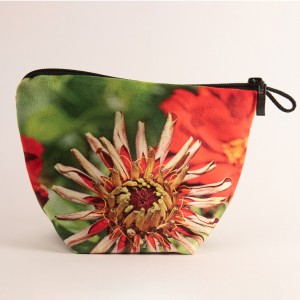 Vide poche + zip collection fleurs - Zinnia rouge fond vert